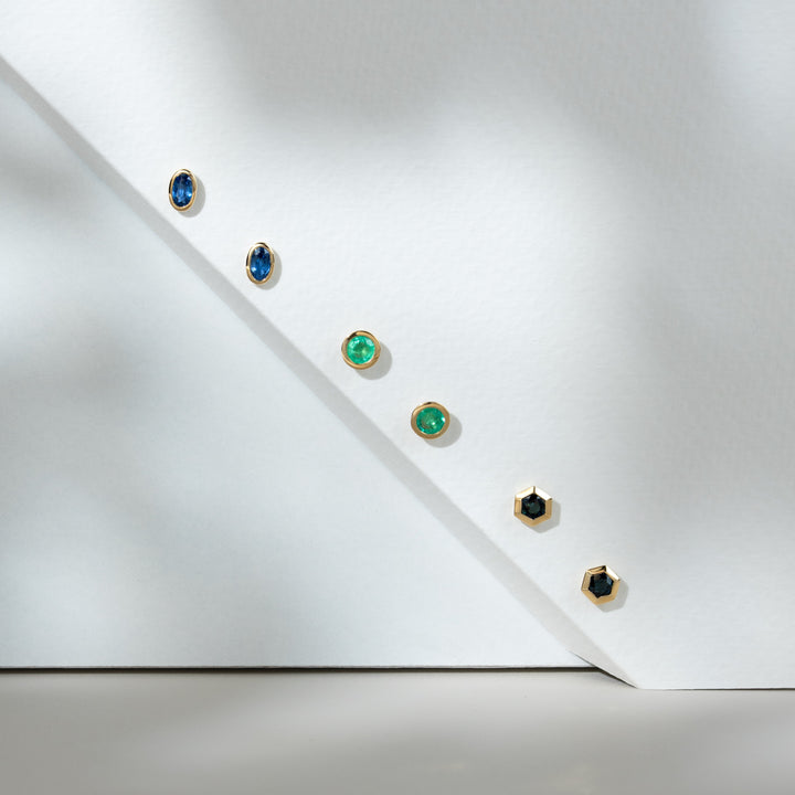 Classic Round Emerald Bezel Stud Earrings in 9ct Yellow Gold
