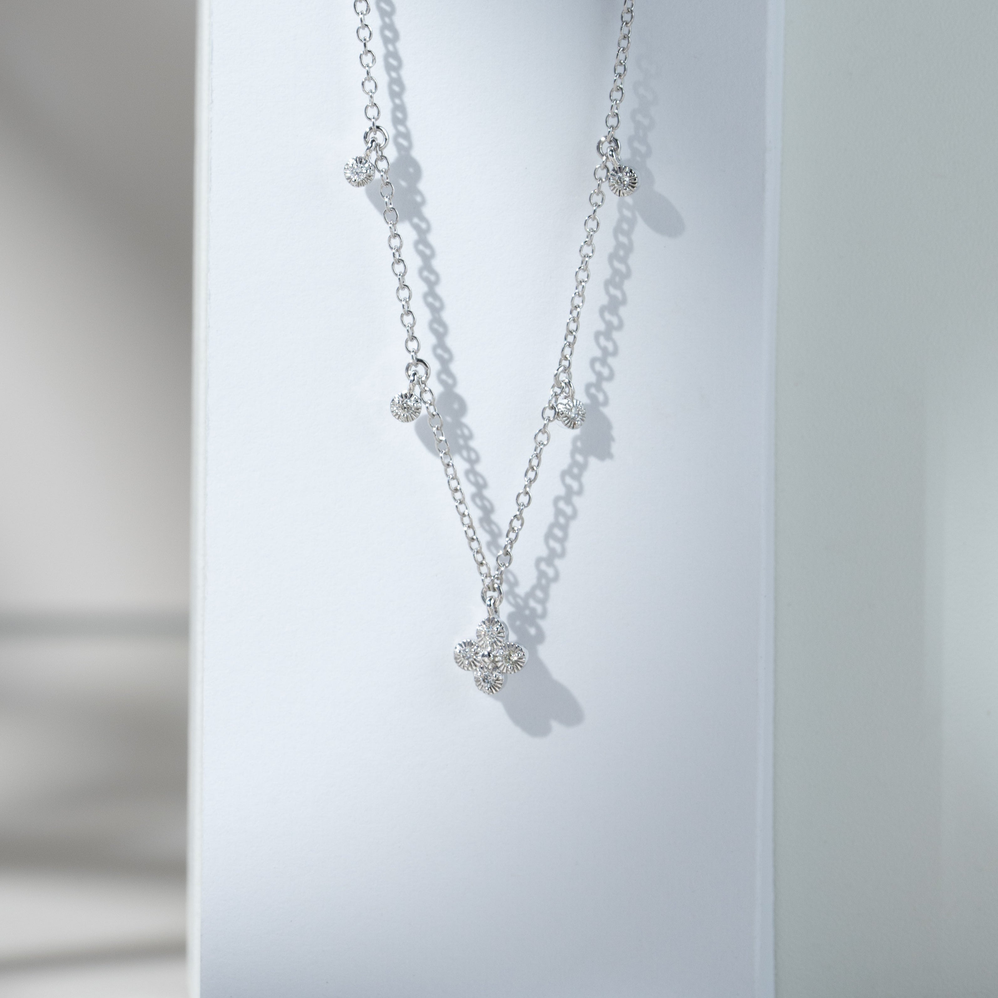 Diamond Flowers Choker Charm Necklace in 9ct White Gold