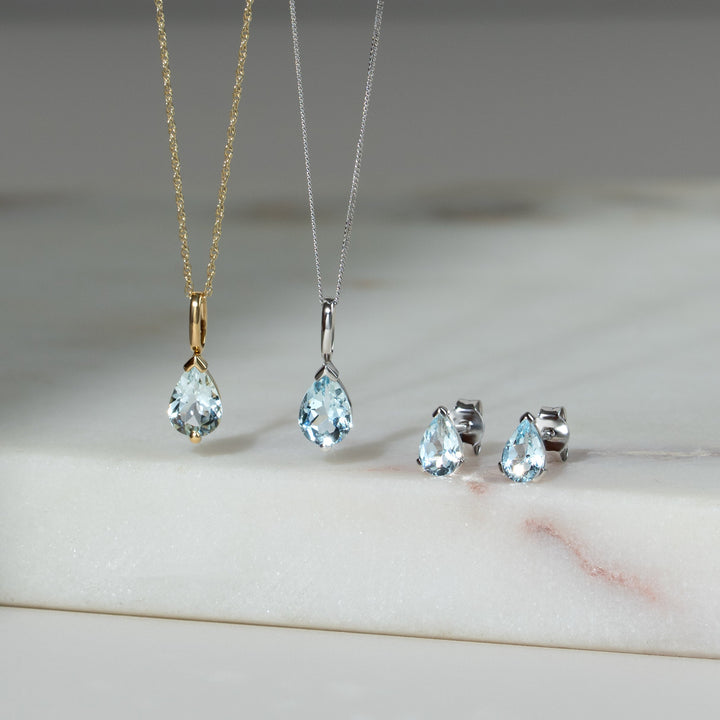 Classic Pear Aquamarine Pendant in 9ct Yellow Gold