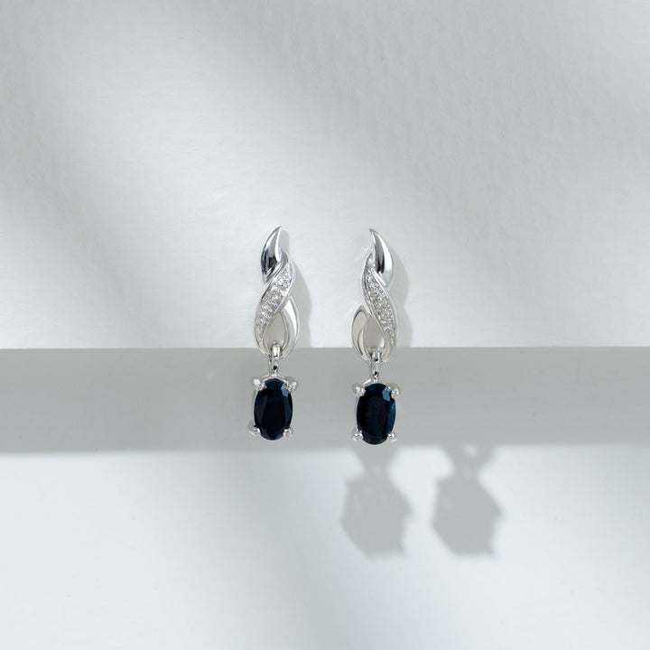 Classic Oval Sapphire & Diamond Drop Earrings in 9ct White Gold