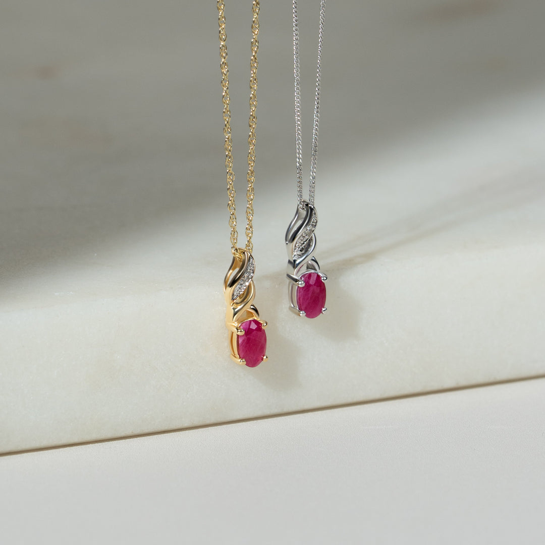 Classic Oval Ruby & Diamond Twist Pendant in 9ct Yellow Gold