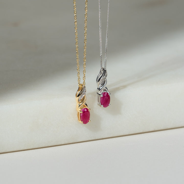 Classic Oval Ruby & Diamond Twist Pendant in 9ct Yellow Gold