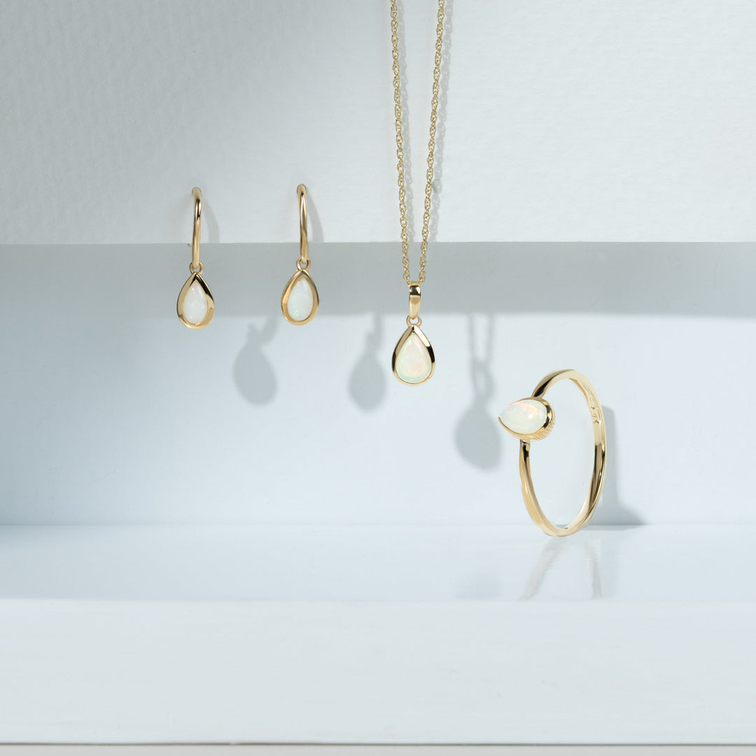 Classic Pear Opal Drop Earrings in 9ct Yellow Gold