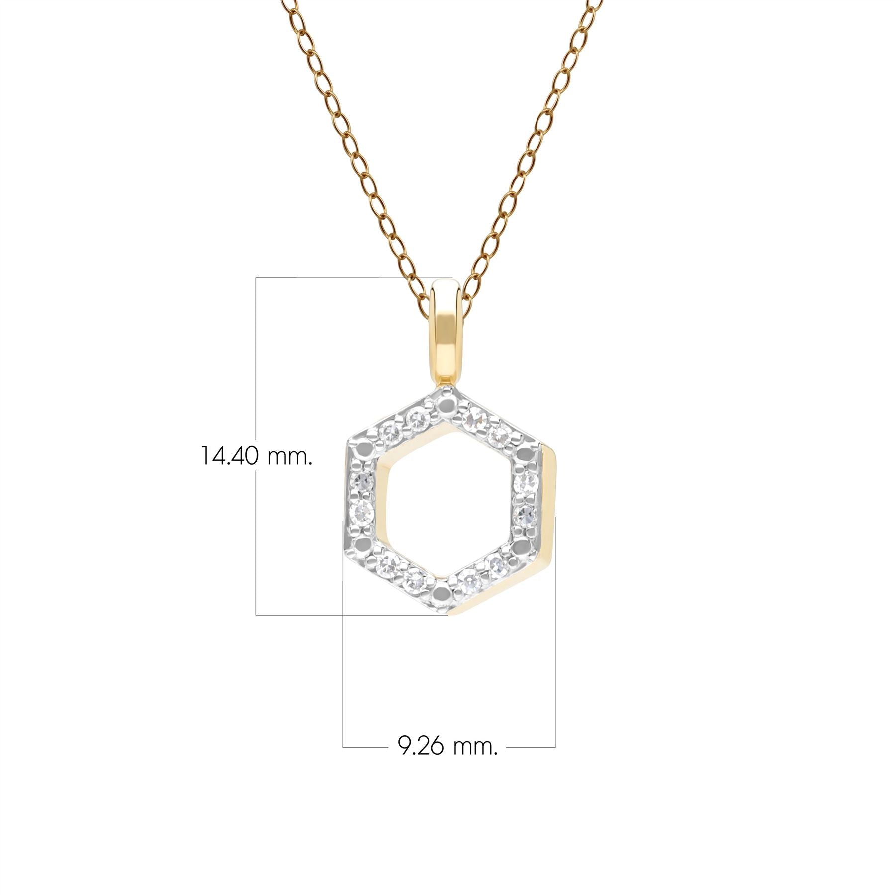 Geometric Hex Diamond Pendant Necklace in 9ct Yellow Gold Dimensions 