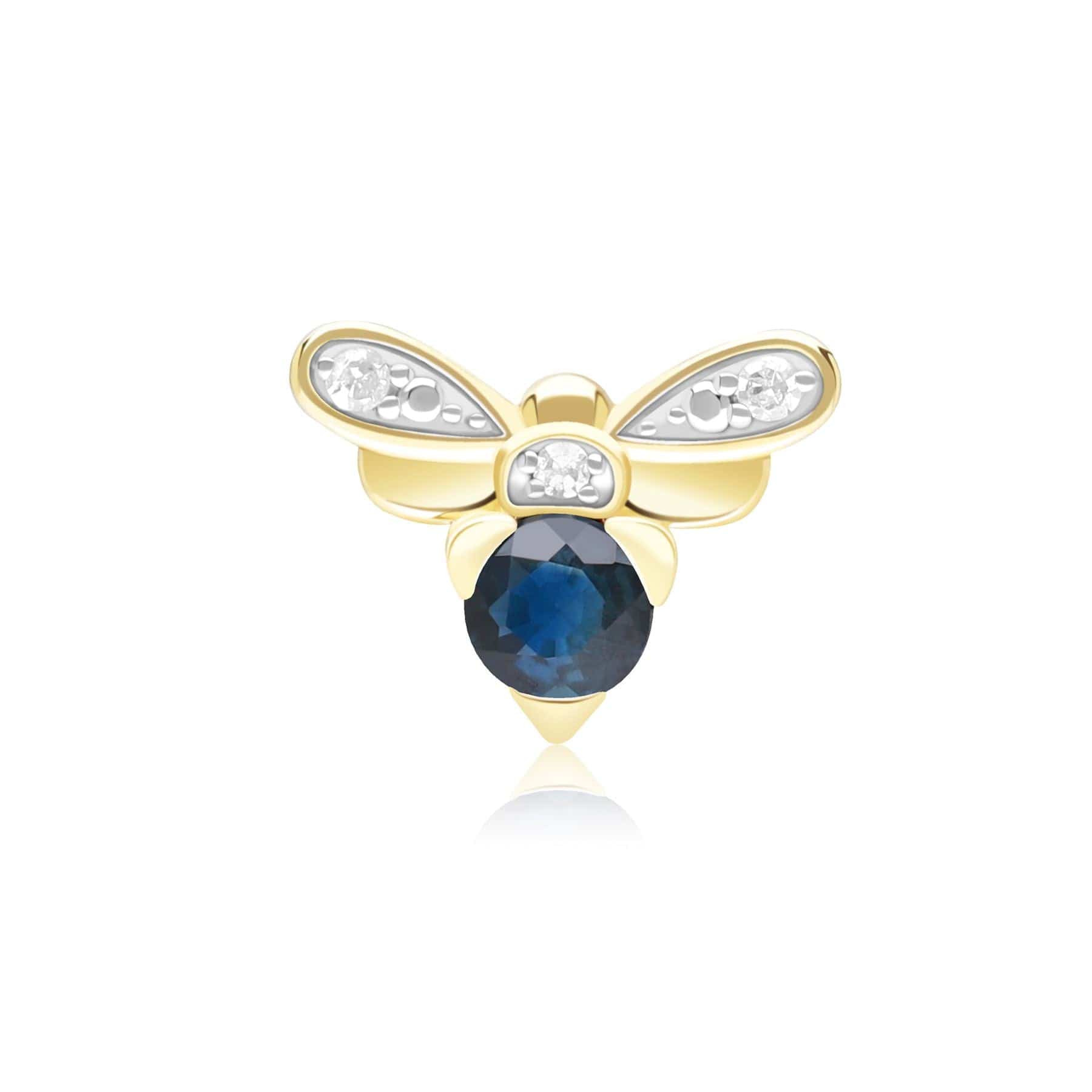 Honeycomb Inspired Blue Sapphire and Diamond Bee Pin in 9ct Yellow GoldFront  135T0001039