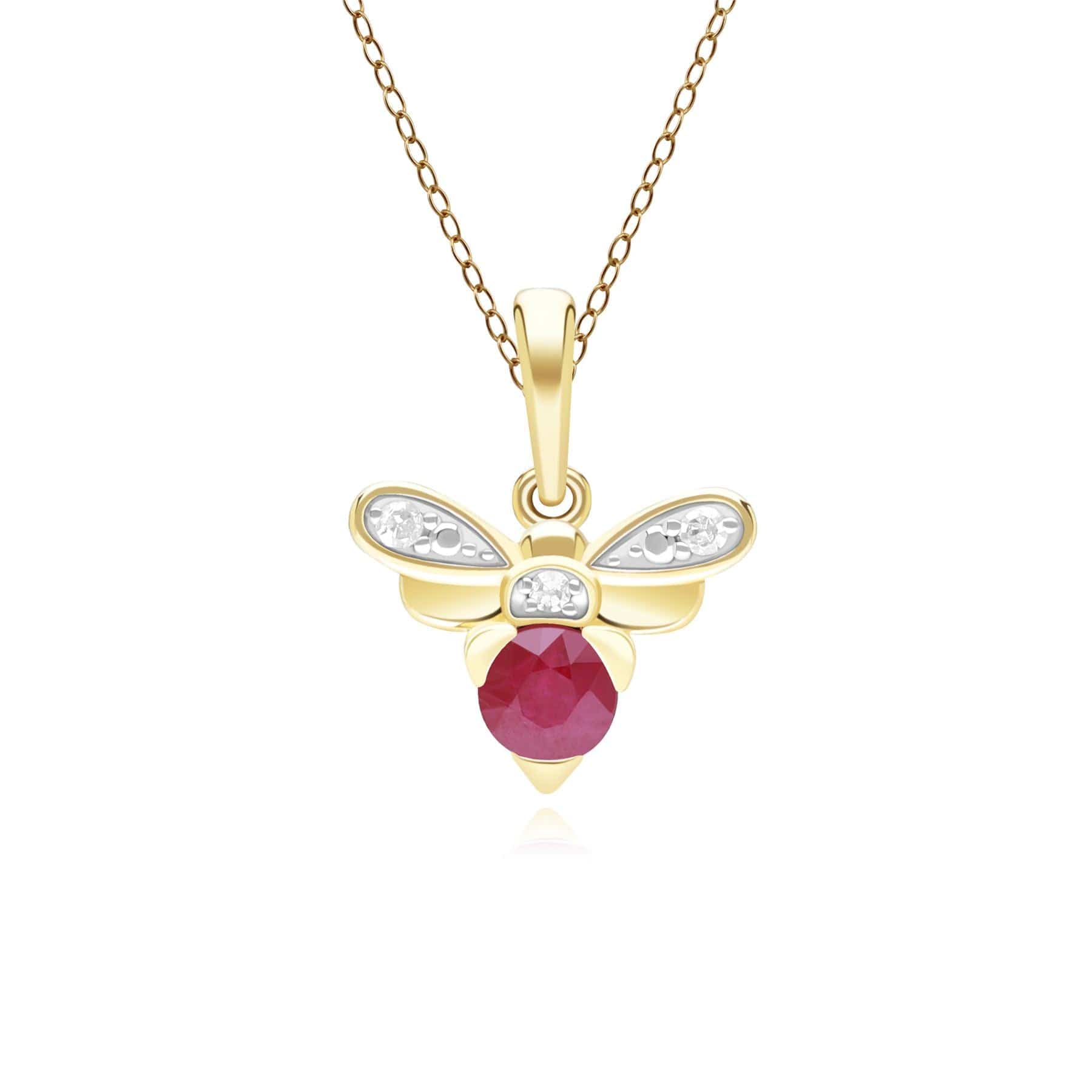 Honeycomb Inspired Ruby and Diamond Bee Pendant Necklace in 9ct Yellow GoldFront  135P2123019