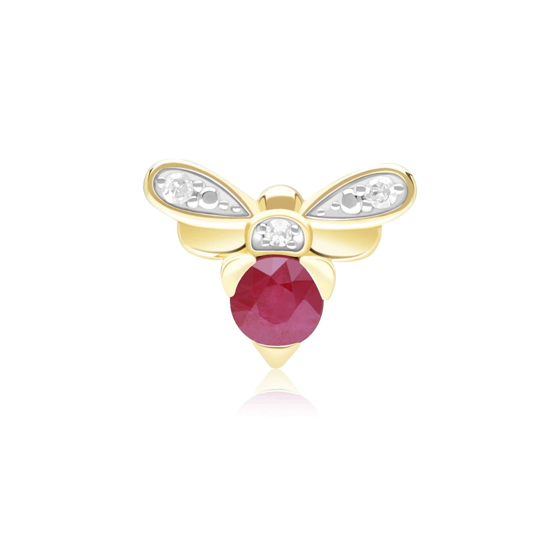 Honeycomb Inspired Ruby and Diamond Bee Pin in 9ct Yellow GoldFront  135T0001019