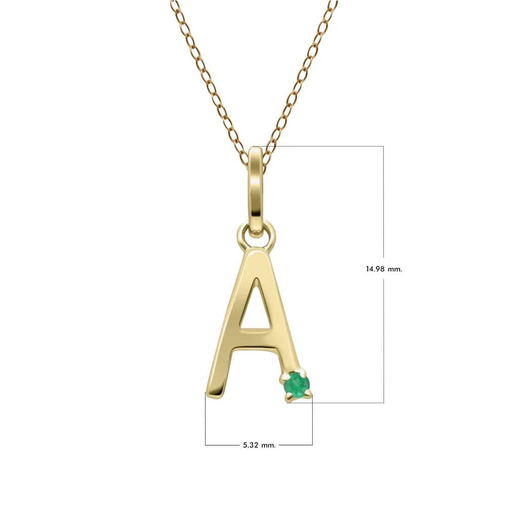 Initial Emerald Letter Necklace In 9ct Yellow Gold