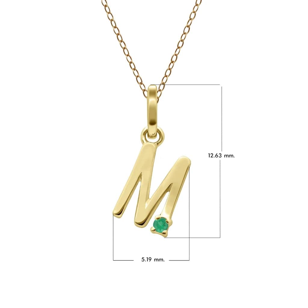 Initial Emerald Letter Necklace In 9ct Yellow Gold
