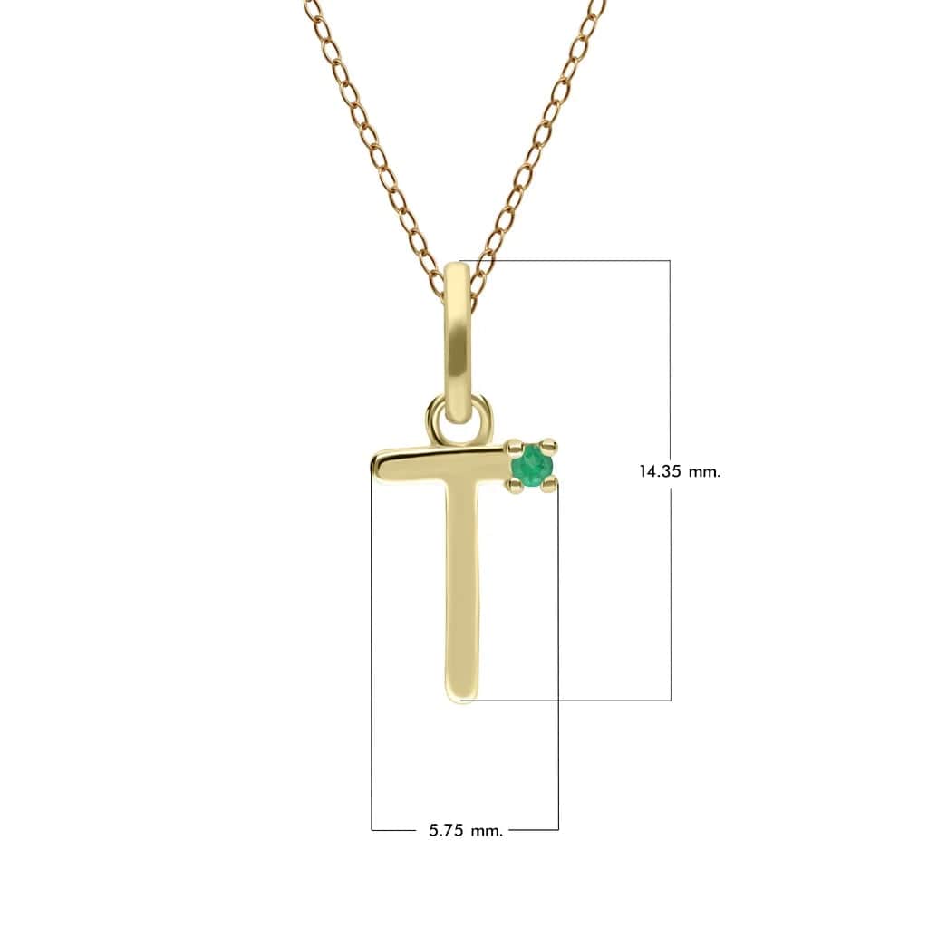 Initial Emerald Letter Necklace In 9ct Yellow Gold
