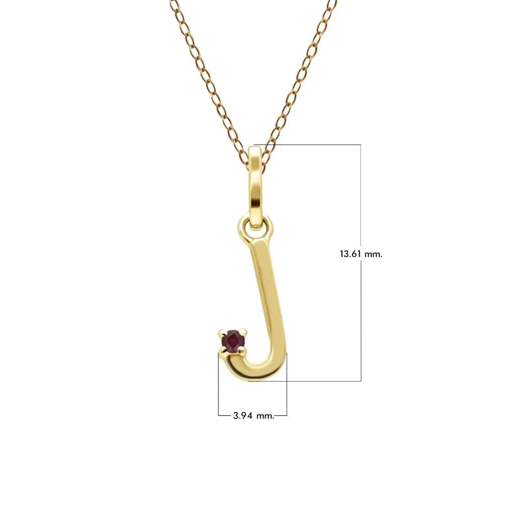 Initial Ruby Letter Necklace In 9ct Yellow Gold
