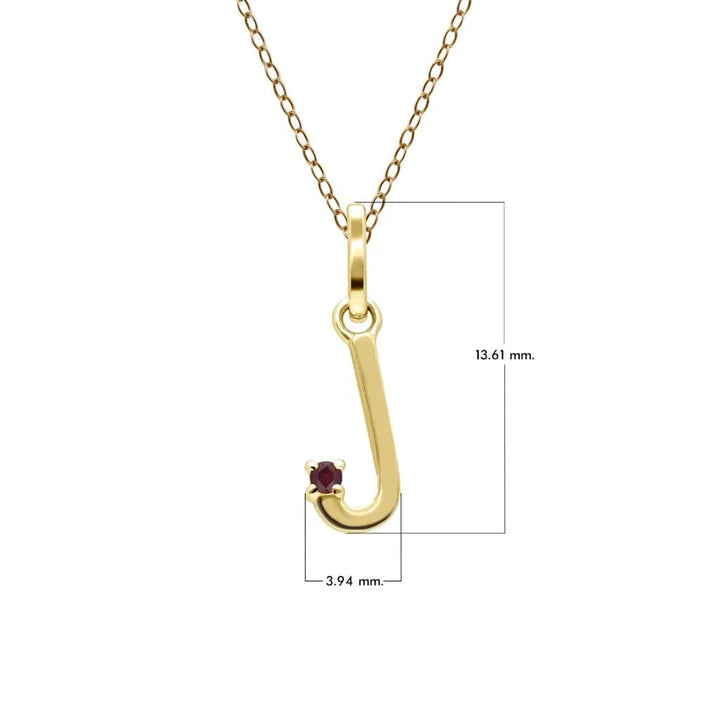 Initial Ruby Letter Necklace In 9ct Yellow Gold