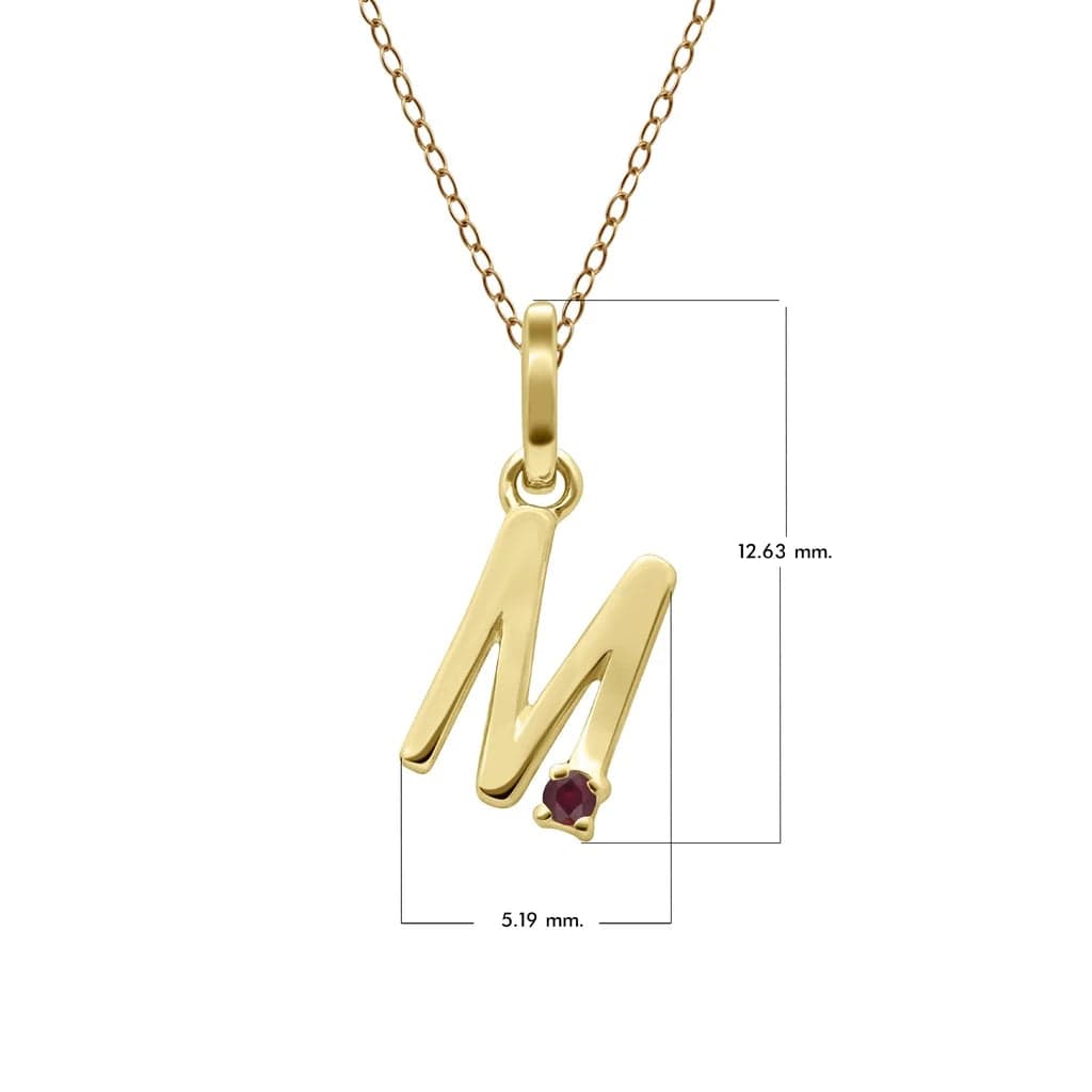 Initial Ruby Letter Necklace In 9ct Yellow Gold