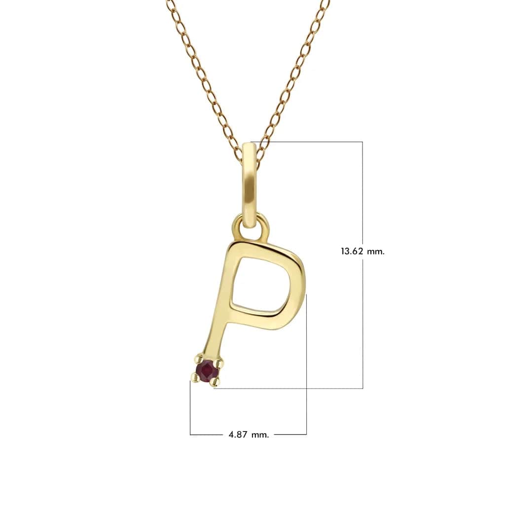 Initial Ruby Letter Necklace In 9ct Yellow Gold