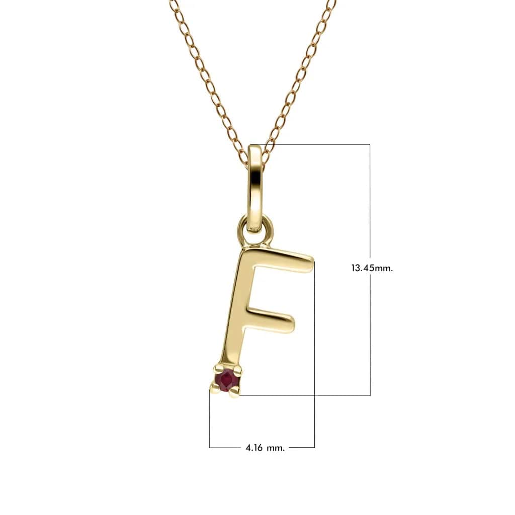 Initial Ruby Letter Necklace In 9ct Yellow Gold