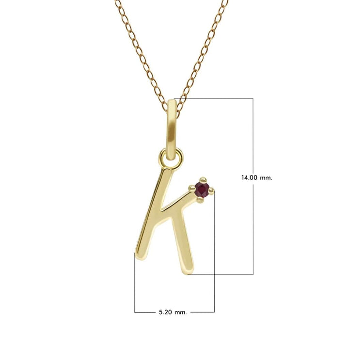 Initial Ruby Letter Necklace In 9ct Yellow Gold
