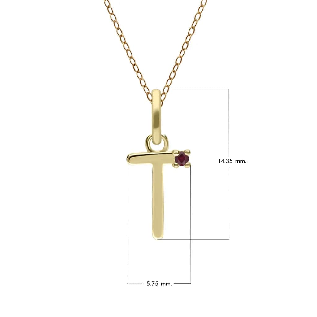 Initial Ruby Letter Necklace In 9ct Yellow Gold