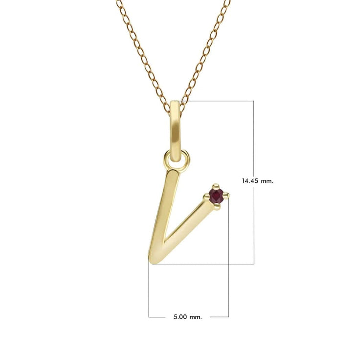 Initial Ruby Letter Necklace In 9ct Yellow Gold