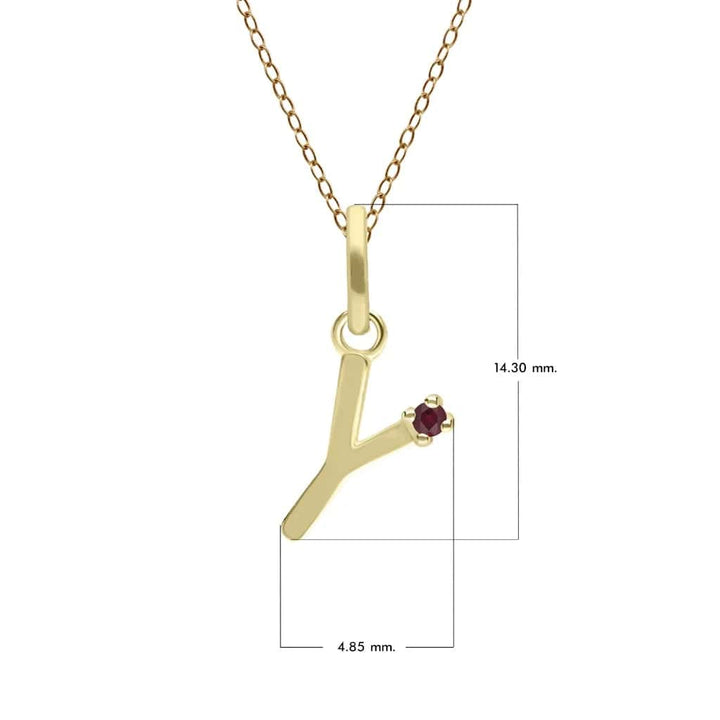 Initial Ruby Letter Necklace In 9ct Yellow Gold