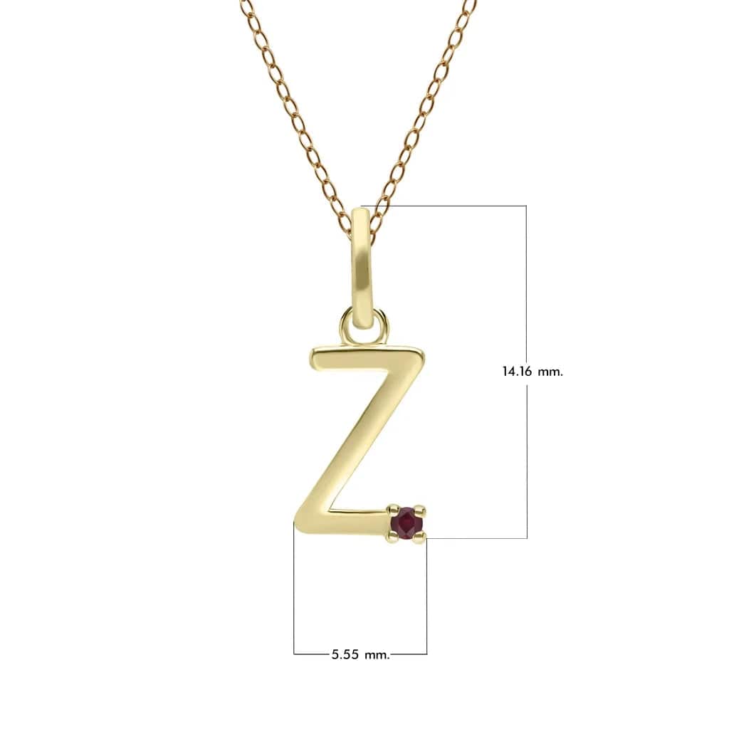 Initial Ruby Letter Necklace In 9ct Yellow Gold