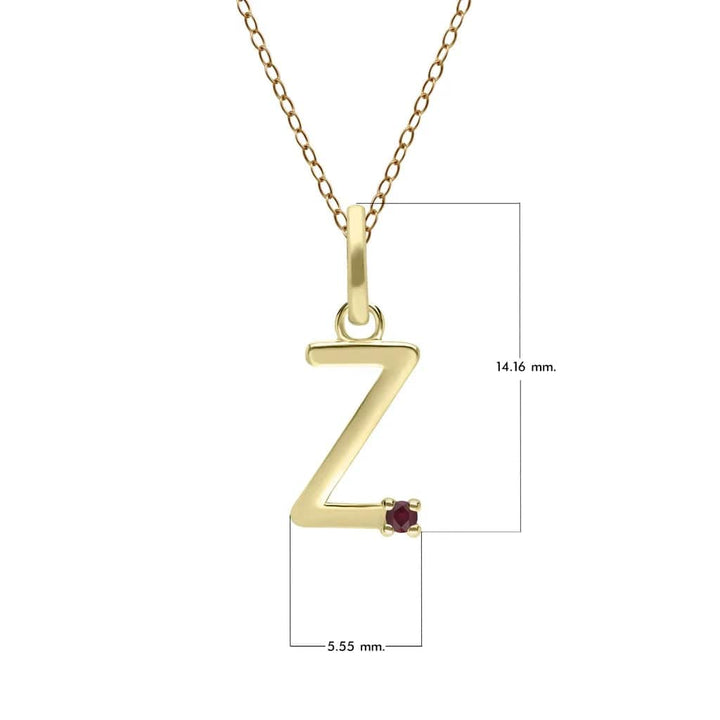 Initial Ruby Letter Necklace In 9ct Yellow Gold