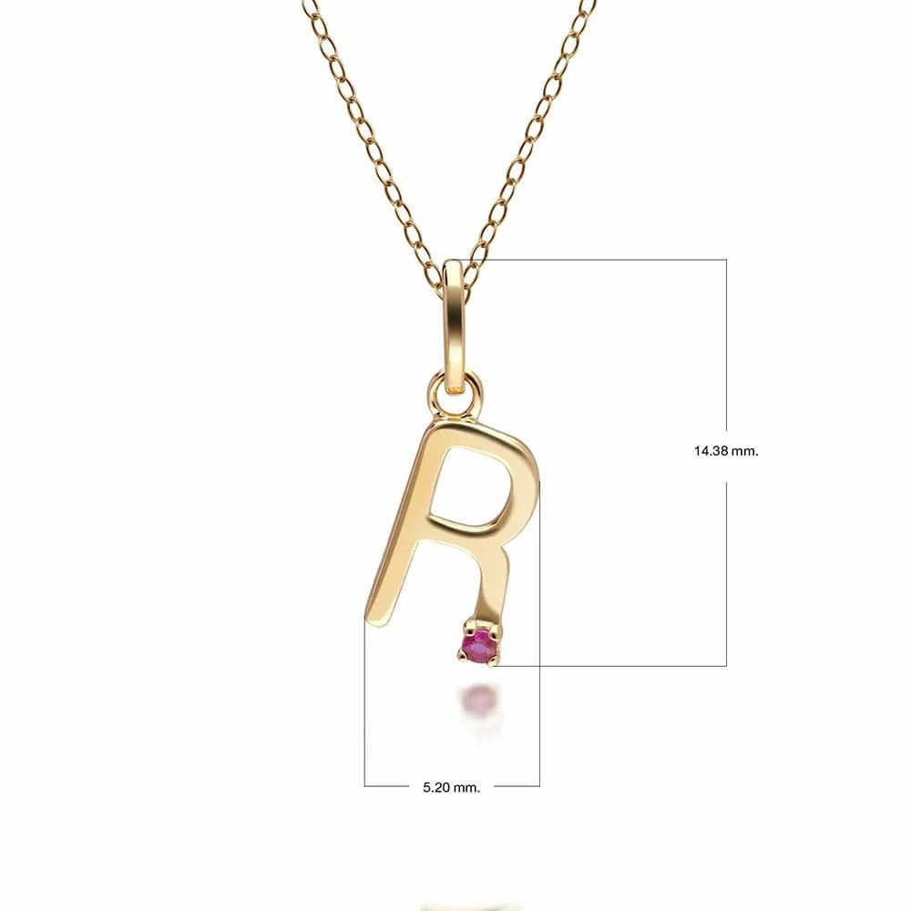 Initial Ruby Letter Necklace In 9ct Yellow Gold
