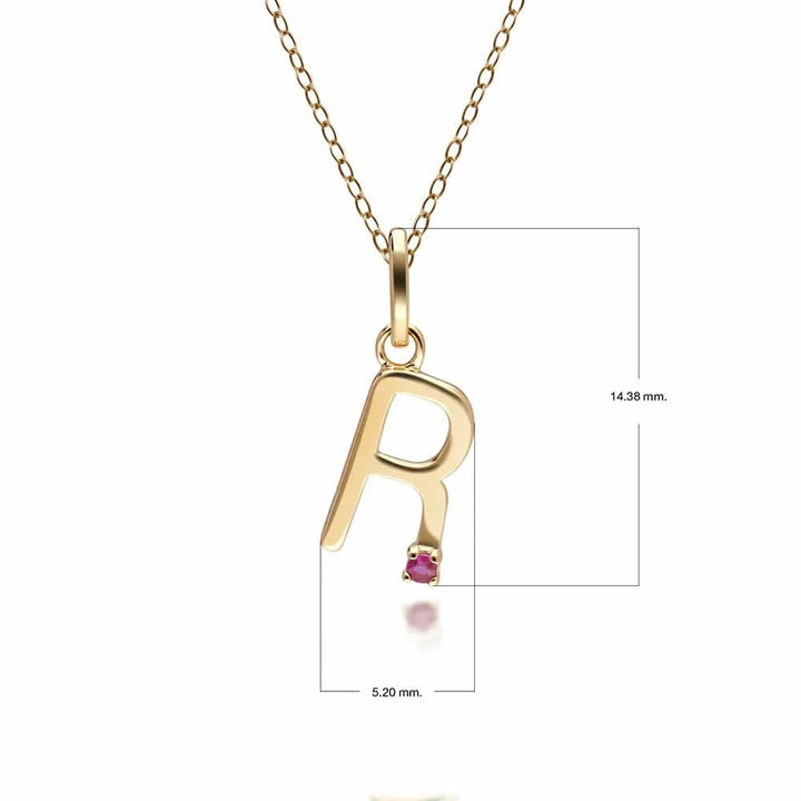 Initial Ruby Letter Necklace In 9ct Yellow Gold