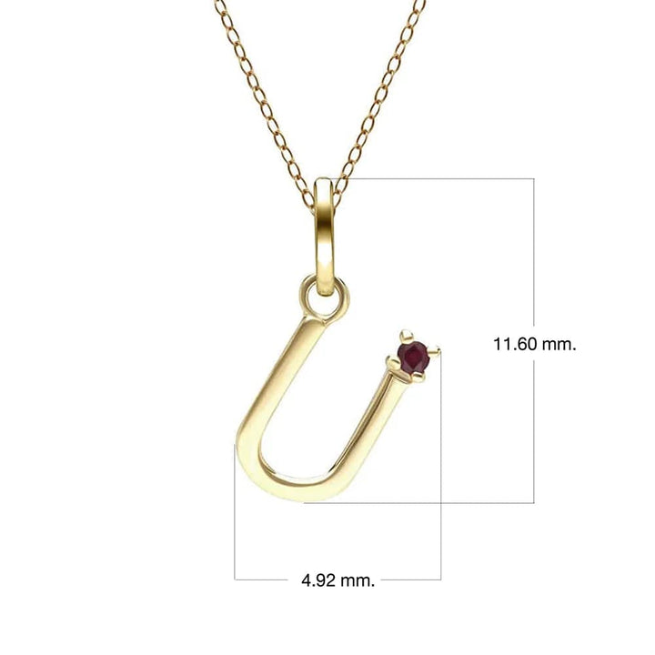 Initial Ruby Letter Necklace In 9ct Yellow Gold