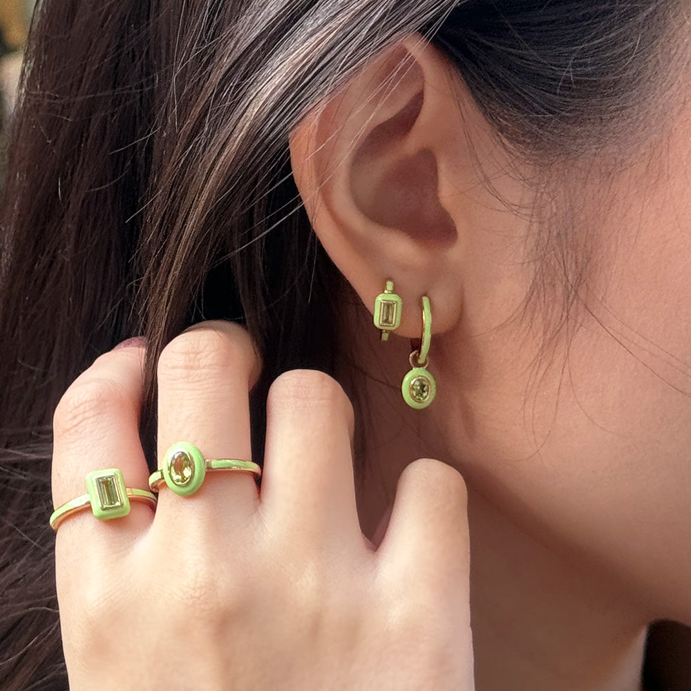 siberian-waltz-green-enamel-oval-peridot-hoop-earrings-in-rose-gold-plated-sterling-silver-253e419005925 on Model
