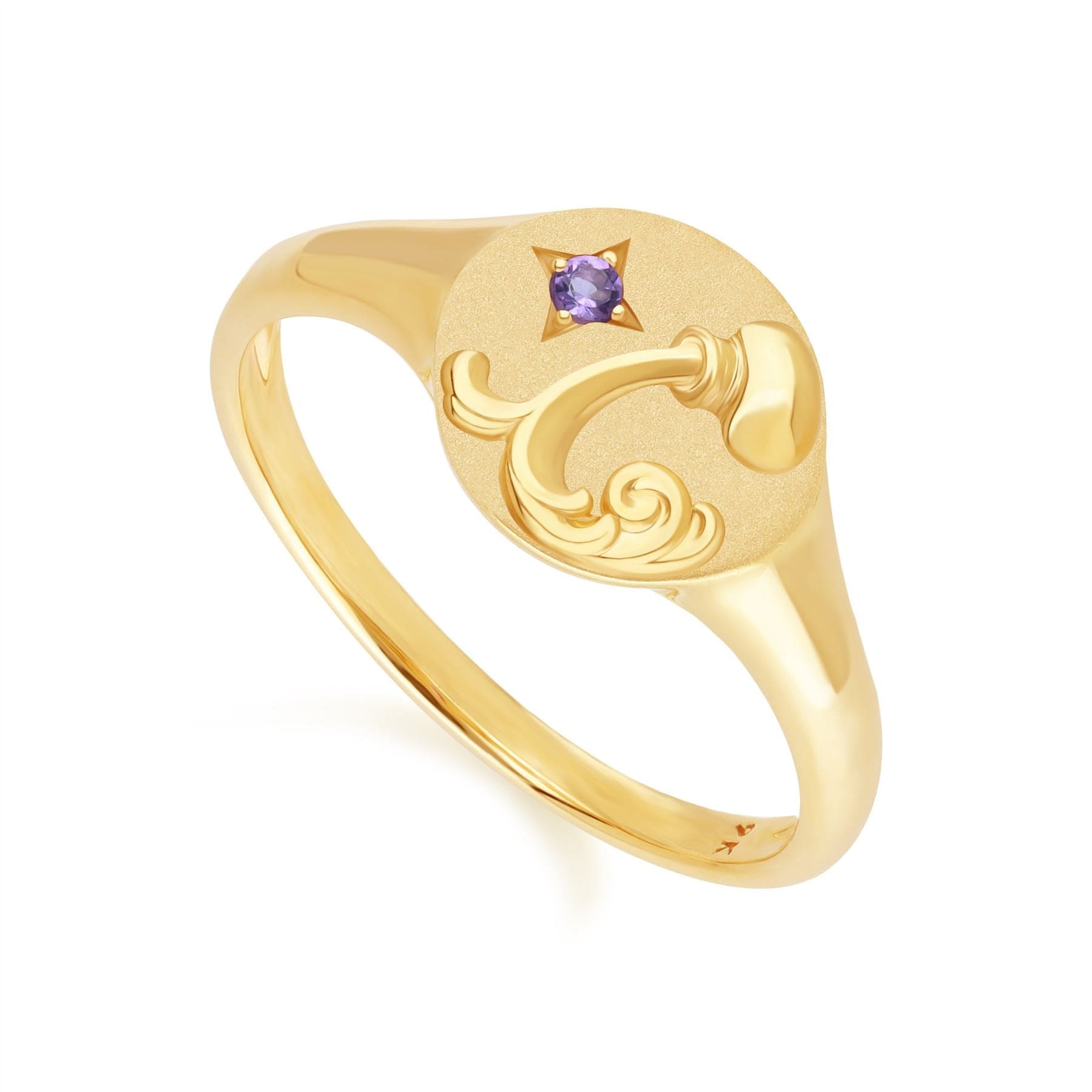 "Zodiac Amethyst Aquarius Signet Ring In 9ct Yellow GoldSide  135R2080019