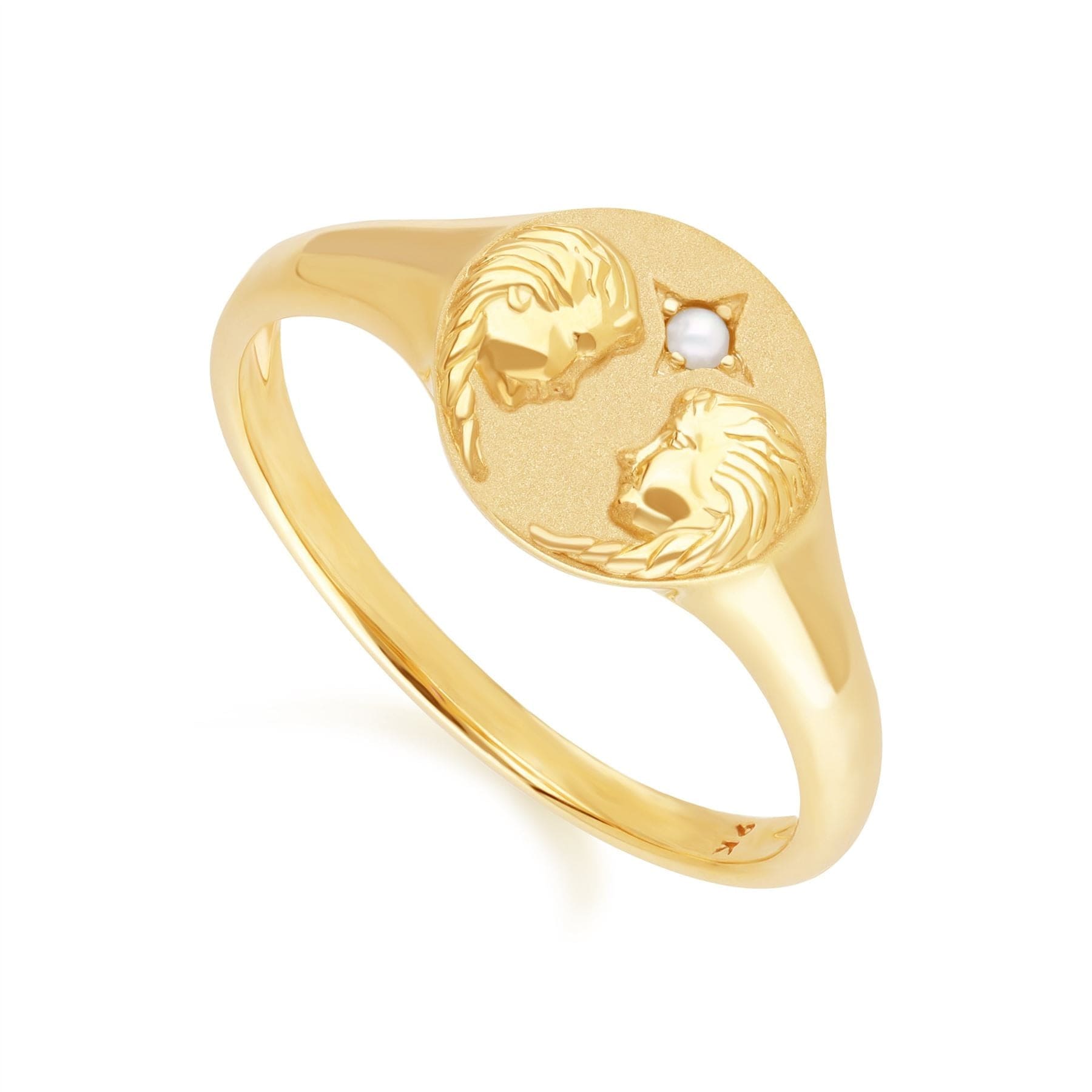 "Zodiac Freshwater Pearl Gemini Signet Ring In 9ct Yellow GoldSide  135R2084019