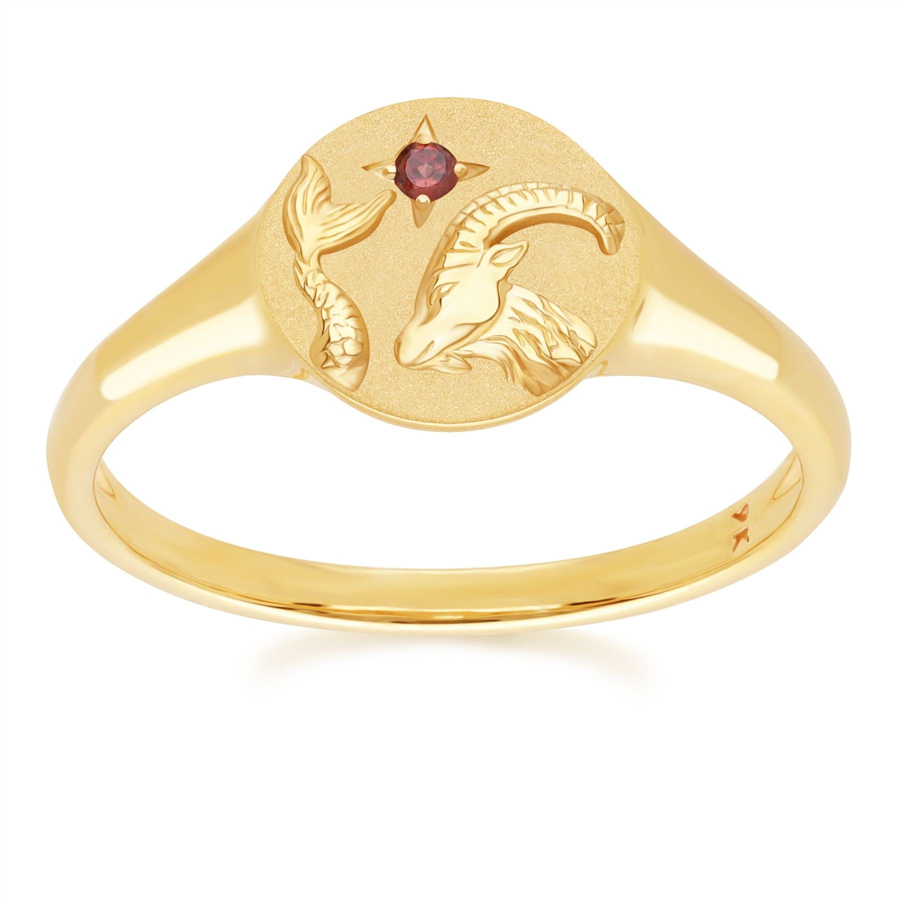 "Zodiac Garnet Capricorn Signet Ring In 9ct Yellow GoldFront  135R2079019