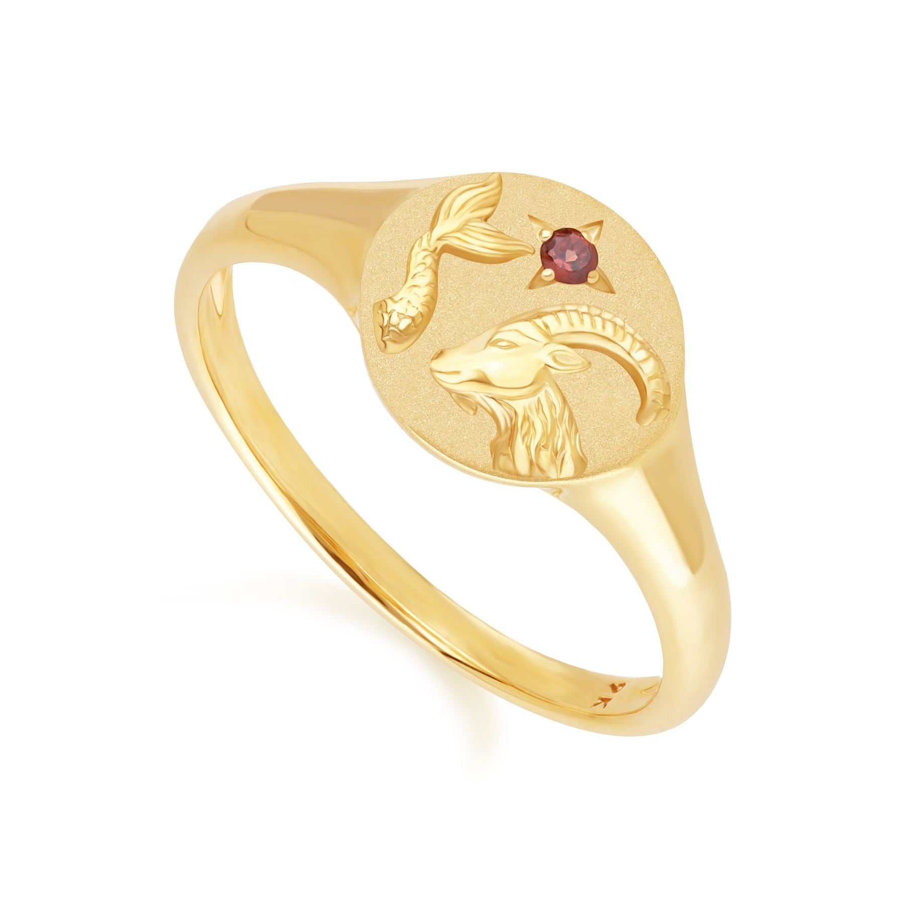 "Zodiac Garnet Capricorn Signet Ring In 9ct Yellow GoldSide  135R2079019