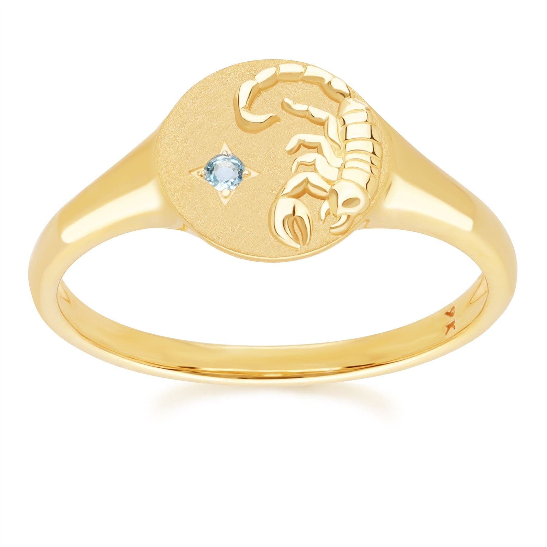 Zodiac Swiss Blue Topaz Scorpio Signet Ring In 9ct Yellow GoldFront  135R2088019