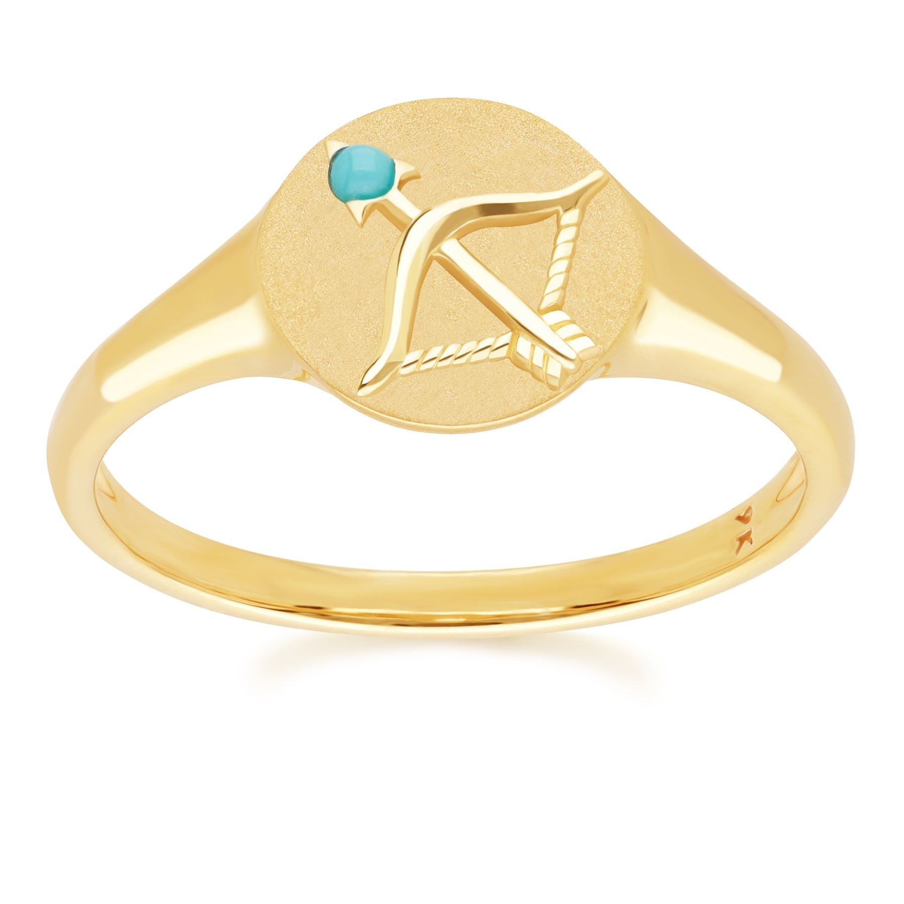 Zodiac turquoise Sagittarius Signet Ring In 9ct Yellow Gold Front