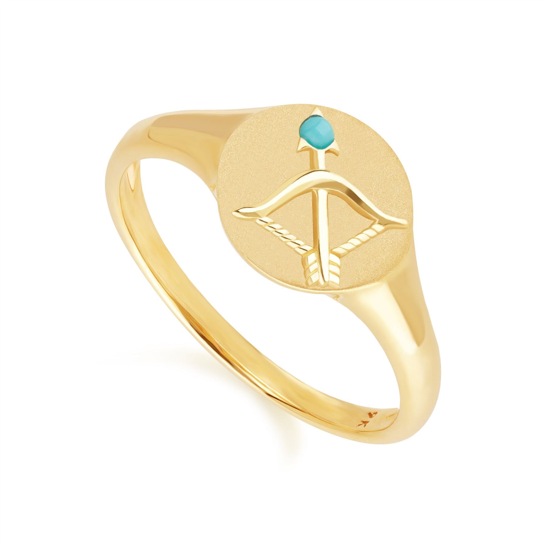 Zodiac turquoise Sagittarius Signet Ring In 9ct Yellow Gold Side