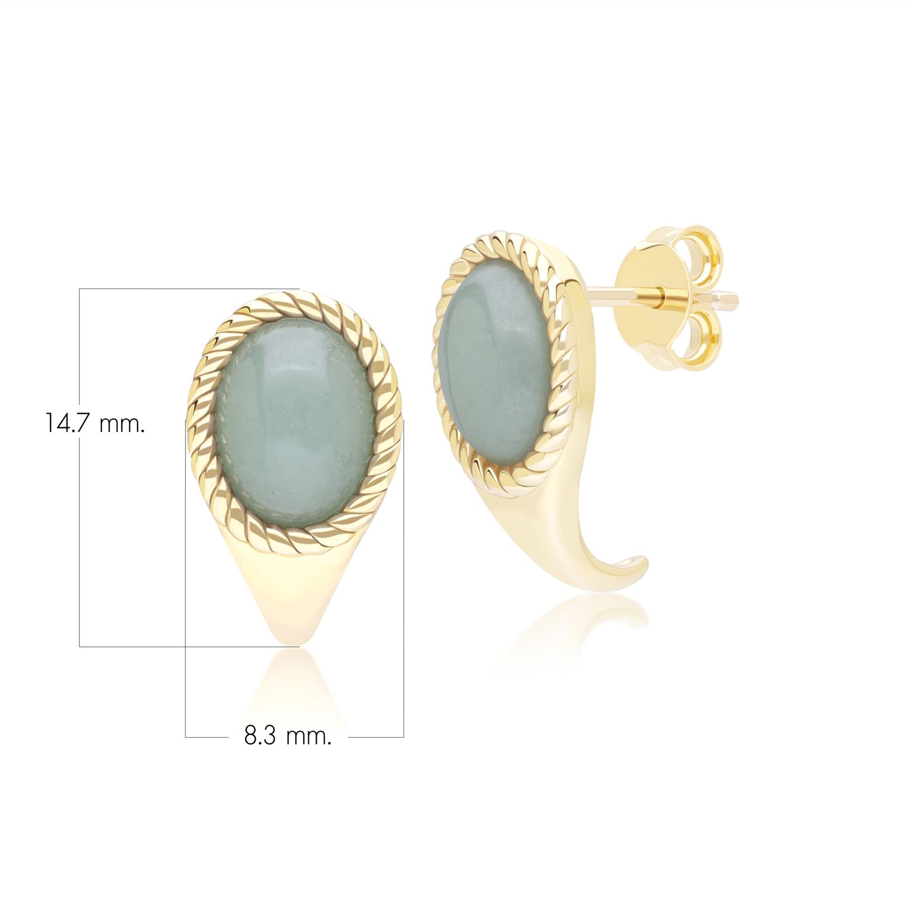 Classic Oval Green Jadeite Drop Stud Earrings in 9ct Yellow Gold