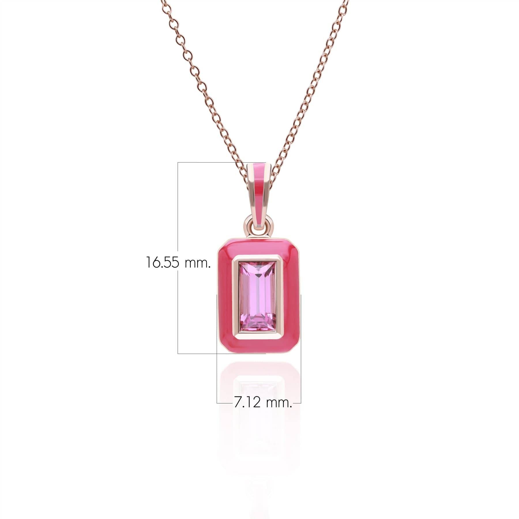253P335590925 Siberian Waltz Pink Enamel & Baguette Rhodolite Pendant in Rose Gold Plated Sterling Silver Dimensions