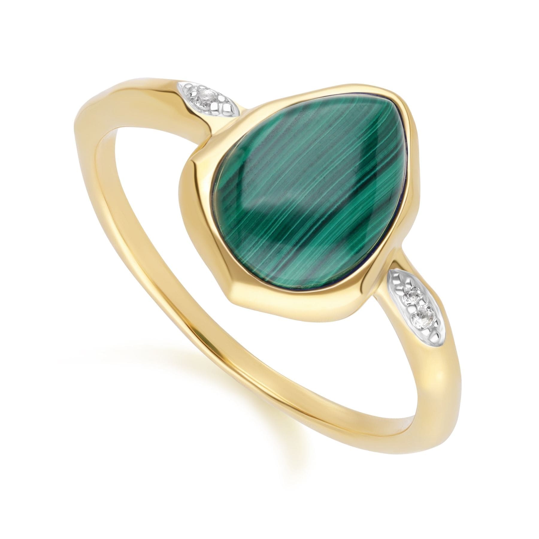 253R710201925 Irregular Malachite & Topaz Ring In 18ct Gold Plated SterlIng Silver Side