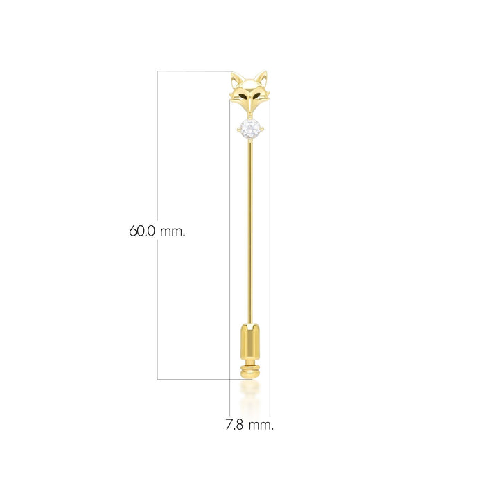 Gardenia White Topaz Fox Lapel Pin In 9ct Yellow Gold