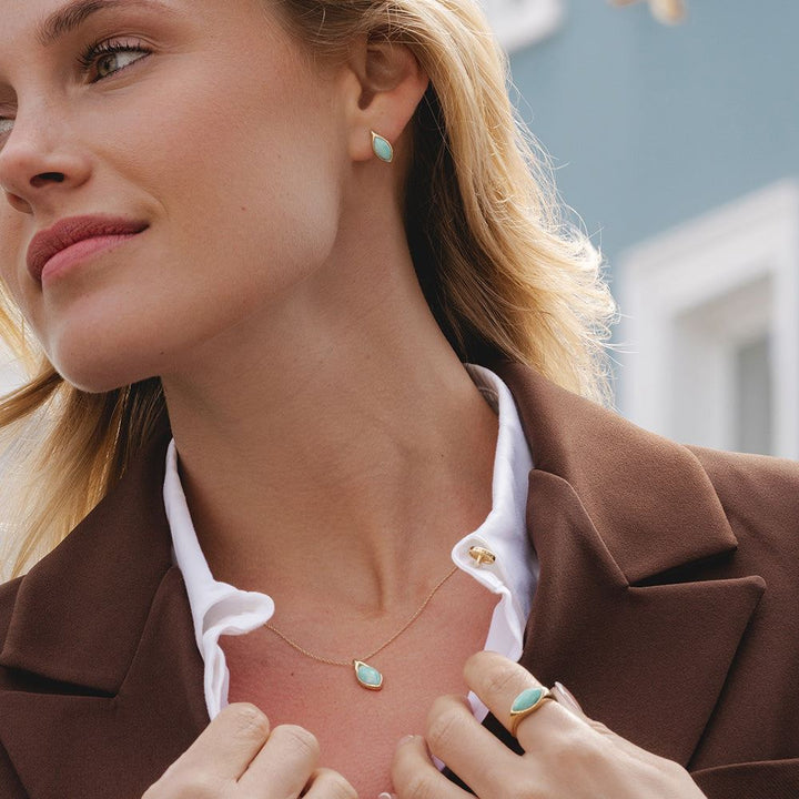 Classic Marquise Amazonite Pendant Necklace in 9ct Yellow Gold