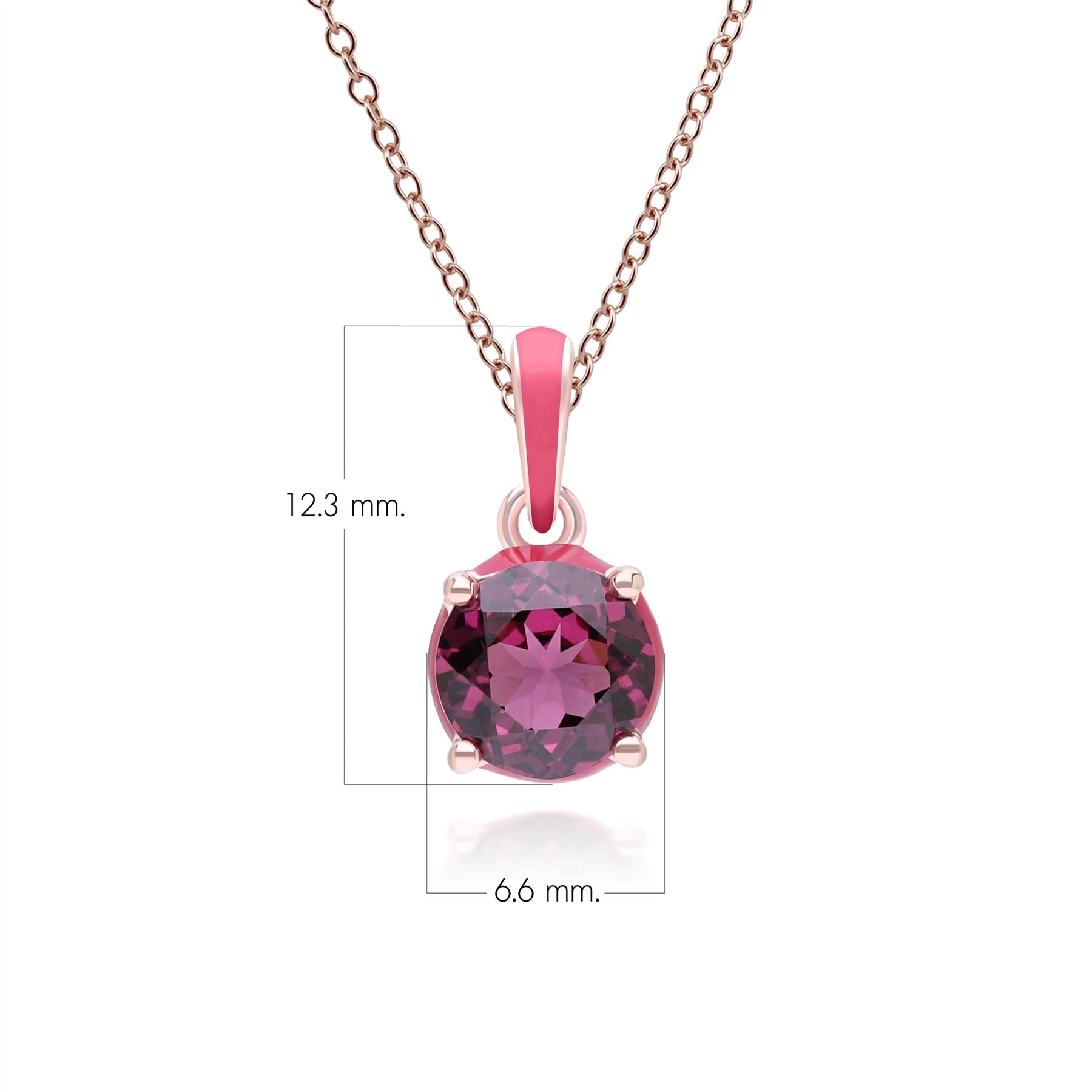 Siberian Waltz Pink Enamel & Round Rhodolite Pendant Necklace In Rose Gold Vermeil