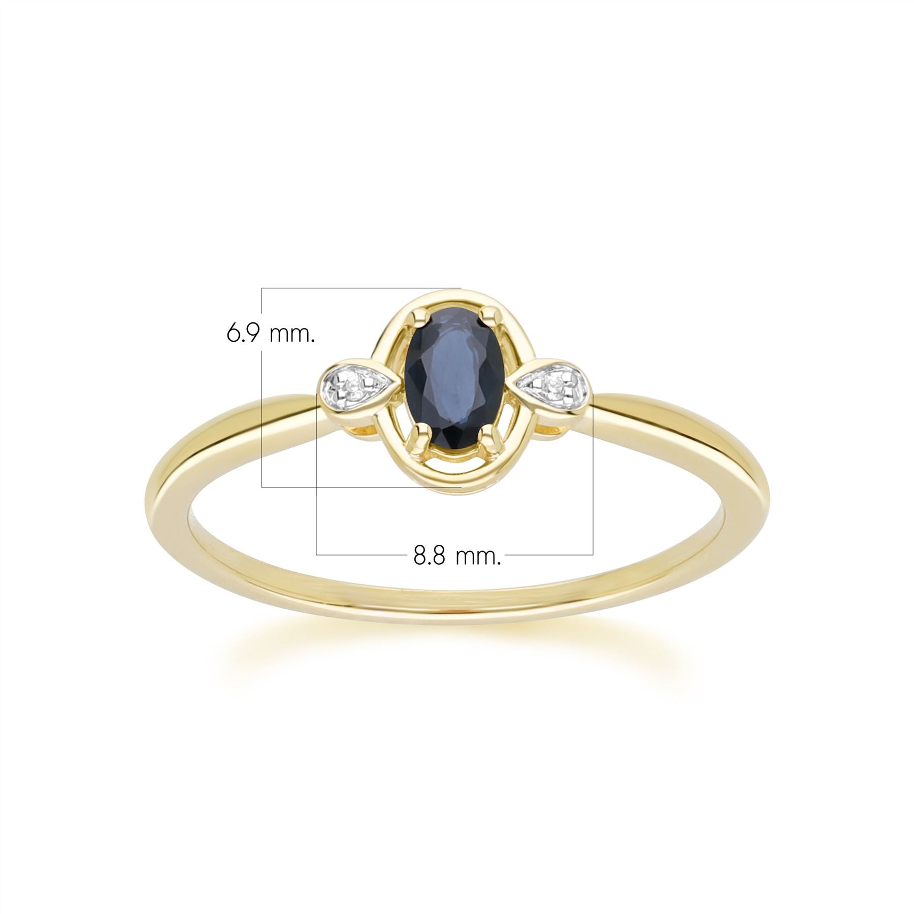 Classic Oval Sapphire & Round Diamond Ring In 9ct Yellow Gold