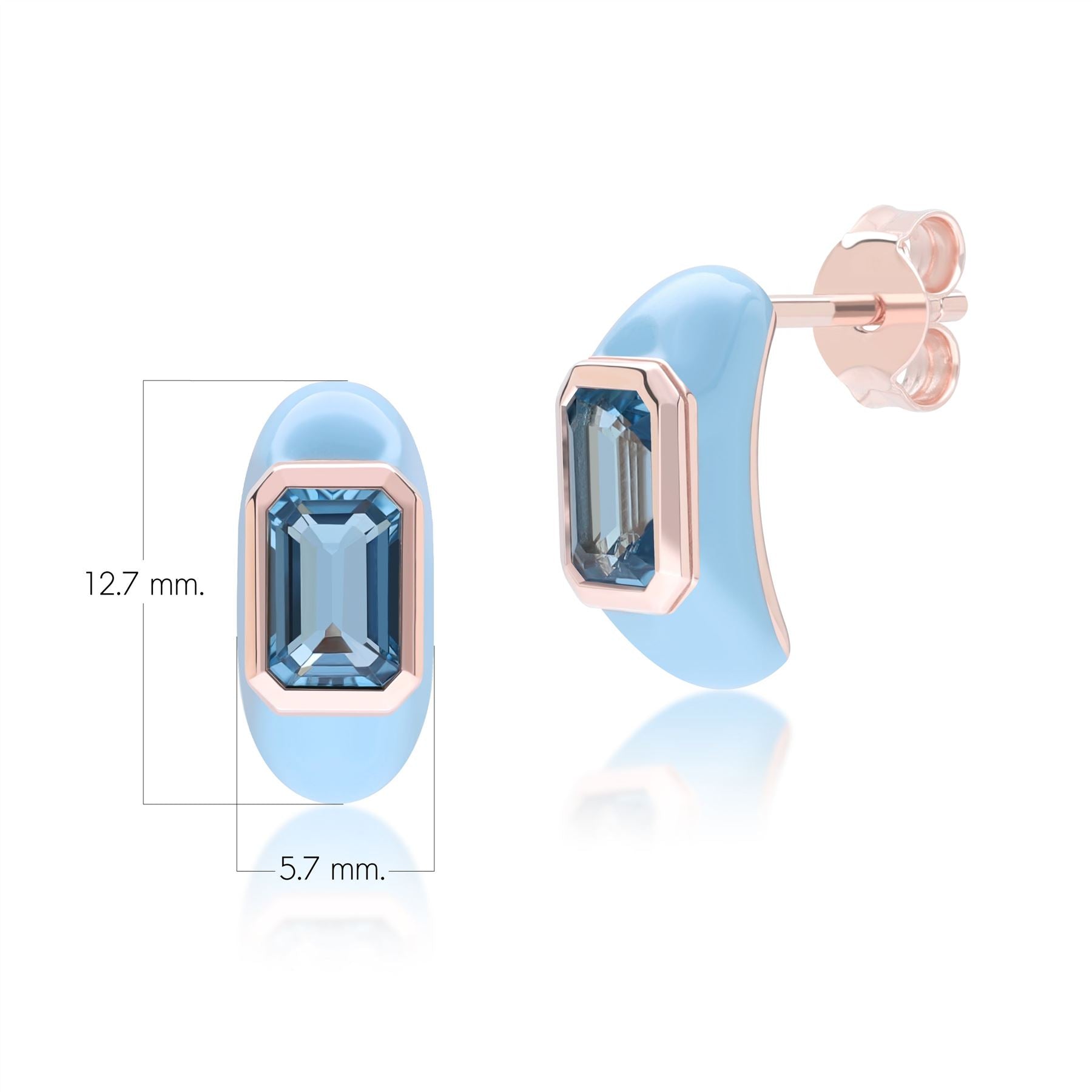 Siberian Waltz Blue Enamel & Octagon Sky Blue Topaz Half Hoop Earrings In Rose Gold Vermeil