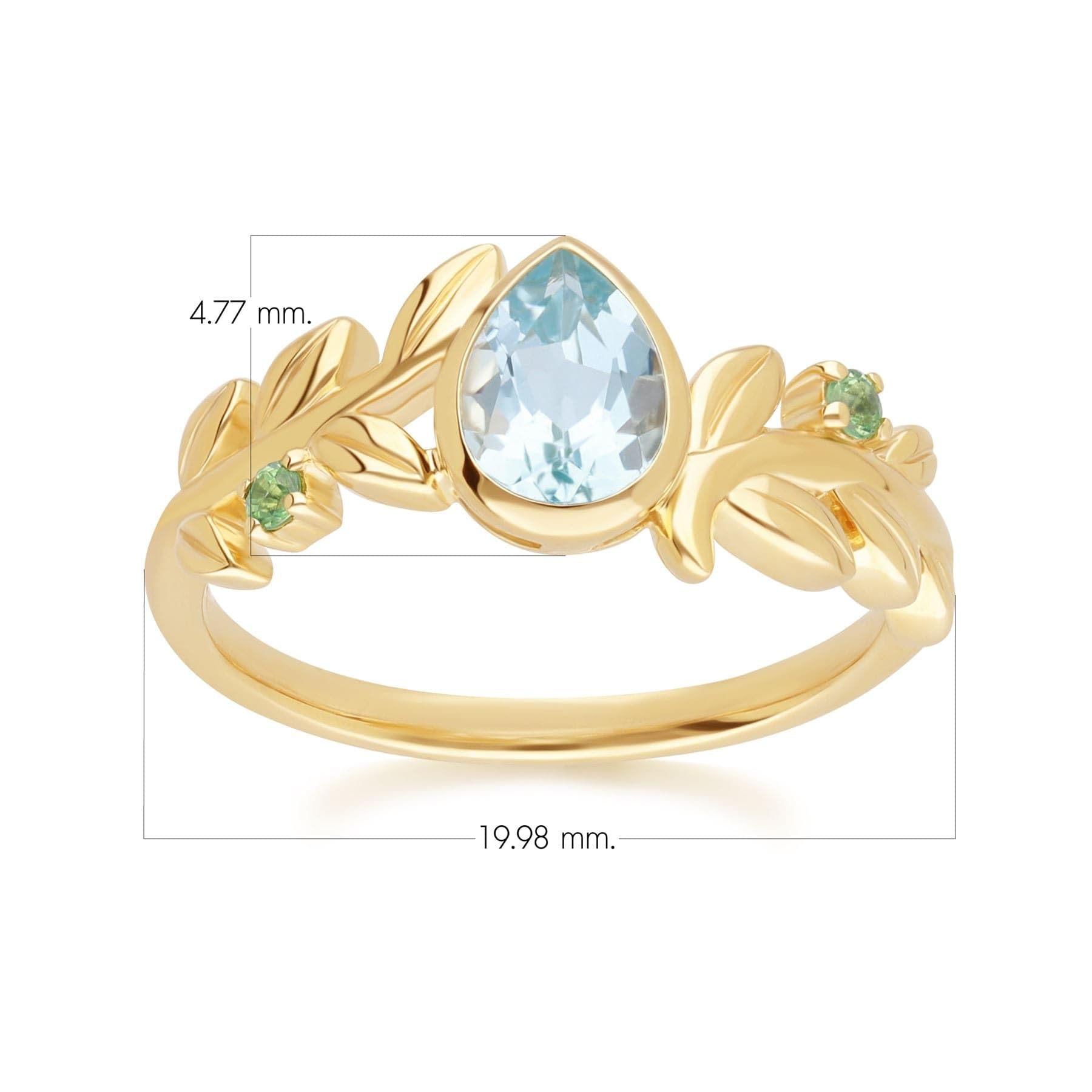 135R2091019 O Leaf Sky Blue topaz & Tsavorite Ring In 9ct Yellow Gold Dimensions
