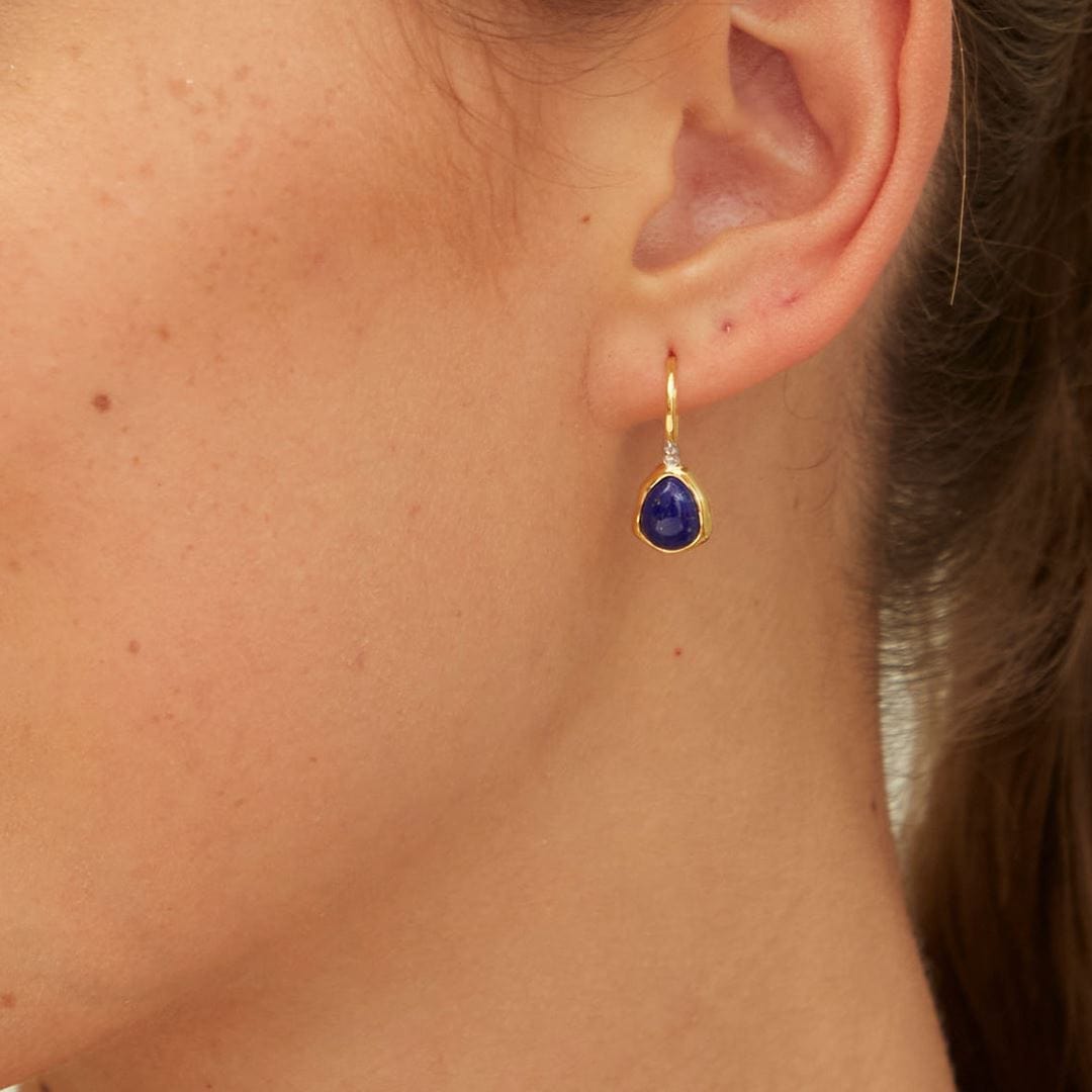Irregular Lapis Lazuli & Topaz  Drop Earrings In 18ct Gold Plated SterlIng Silver