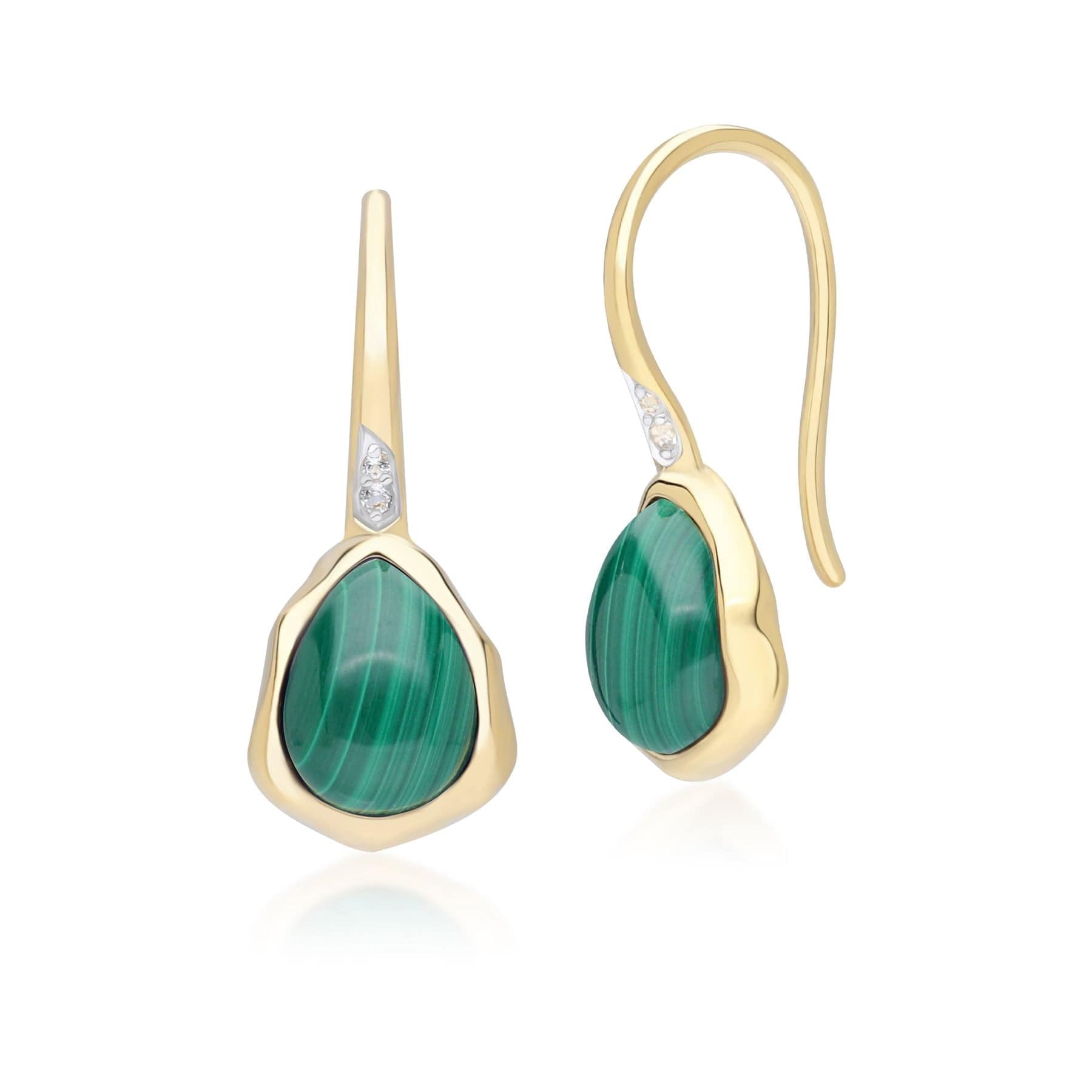 Irregular Malachite & Topaz  Drop Earrings In 18ct Gold Plated SterlIng Silver