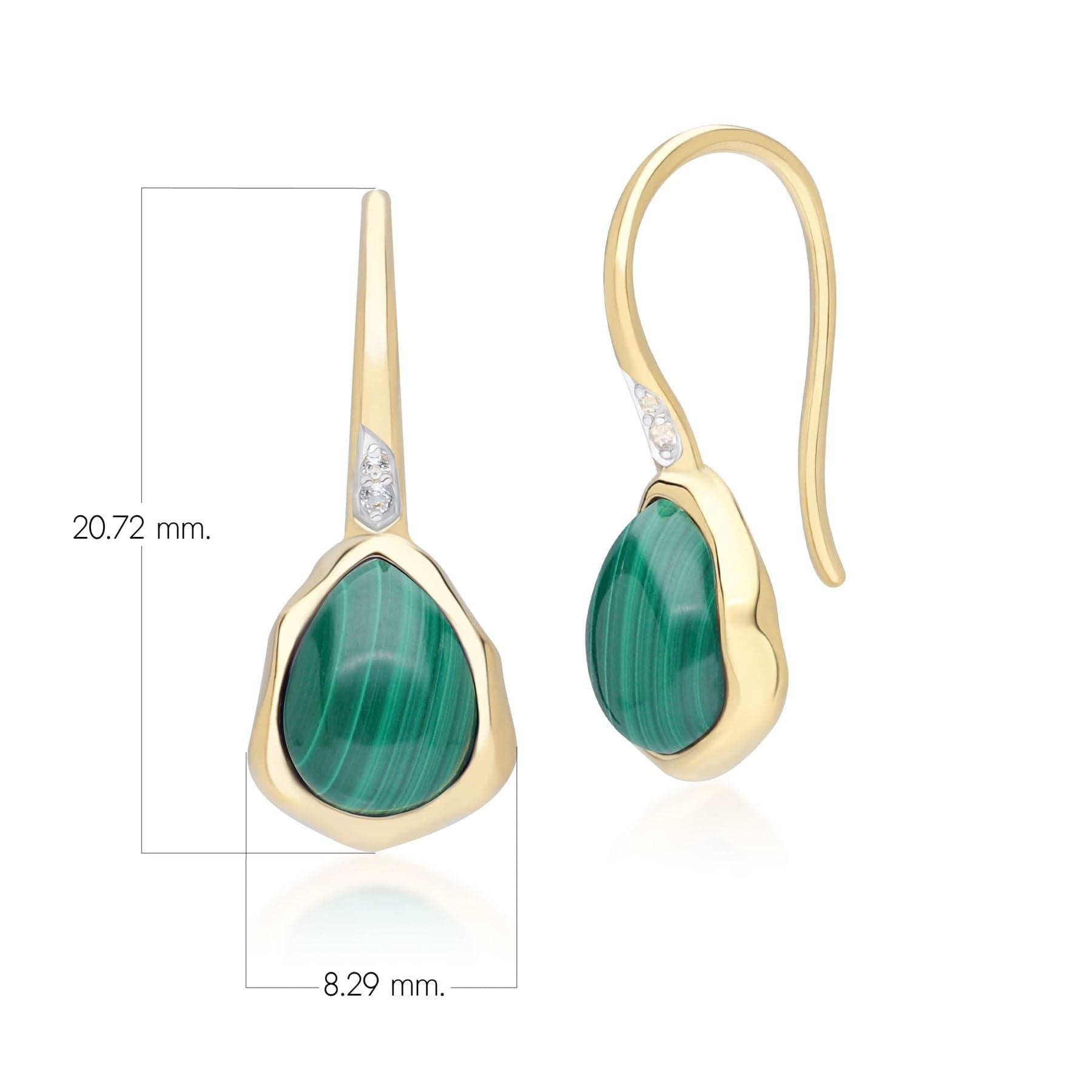 Irregular Malachite & Topaz  Drop Earrings In 18ct Gold Plated SterlIng Silver