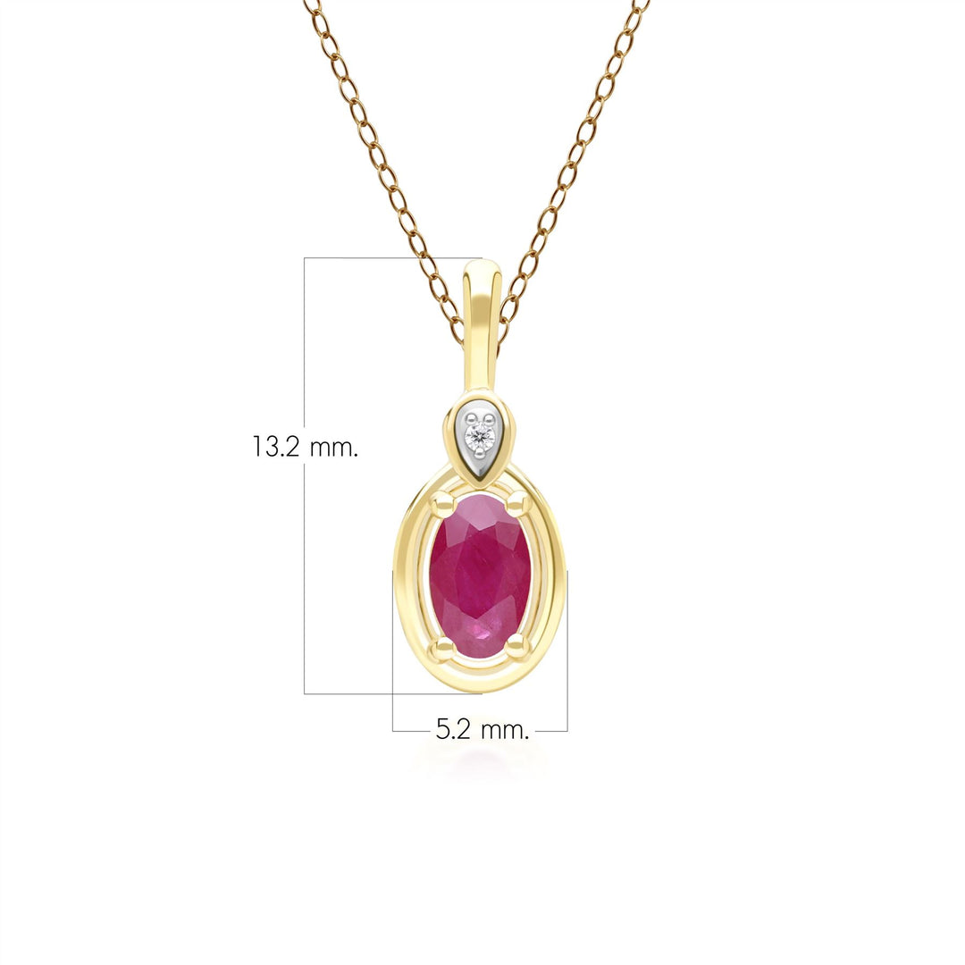 Classic Oval Ruby & Round Diamond Pendant Necklace In 9ct Yellow Gold