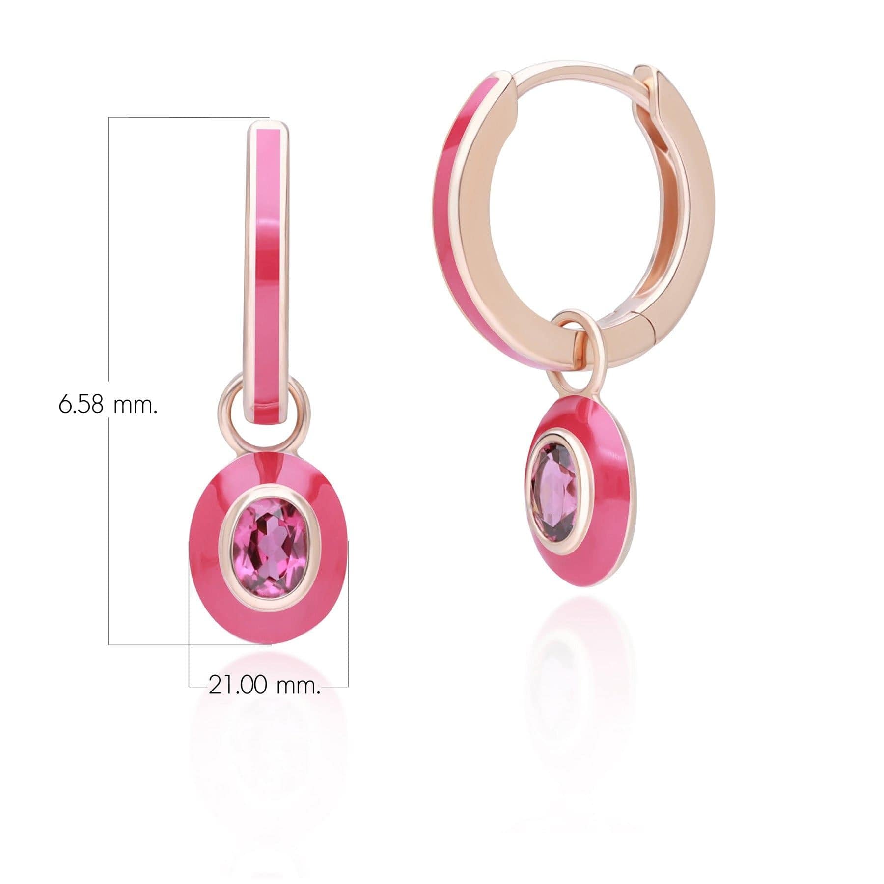 253E419090925 Siberian Waltz Pink Enamel & Oval Rhodolite Hoop Earrings in Rose Gold Plated Sterling Silver Dimensions